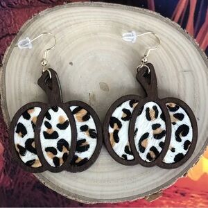 Handmade wooden leopard pumpkin earrings | fall | autumn | Thanksgiving